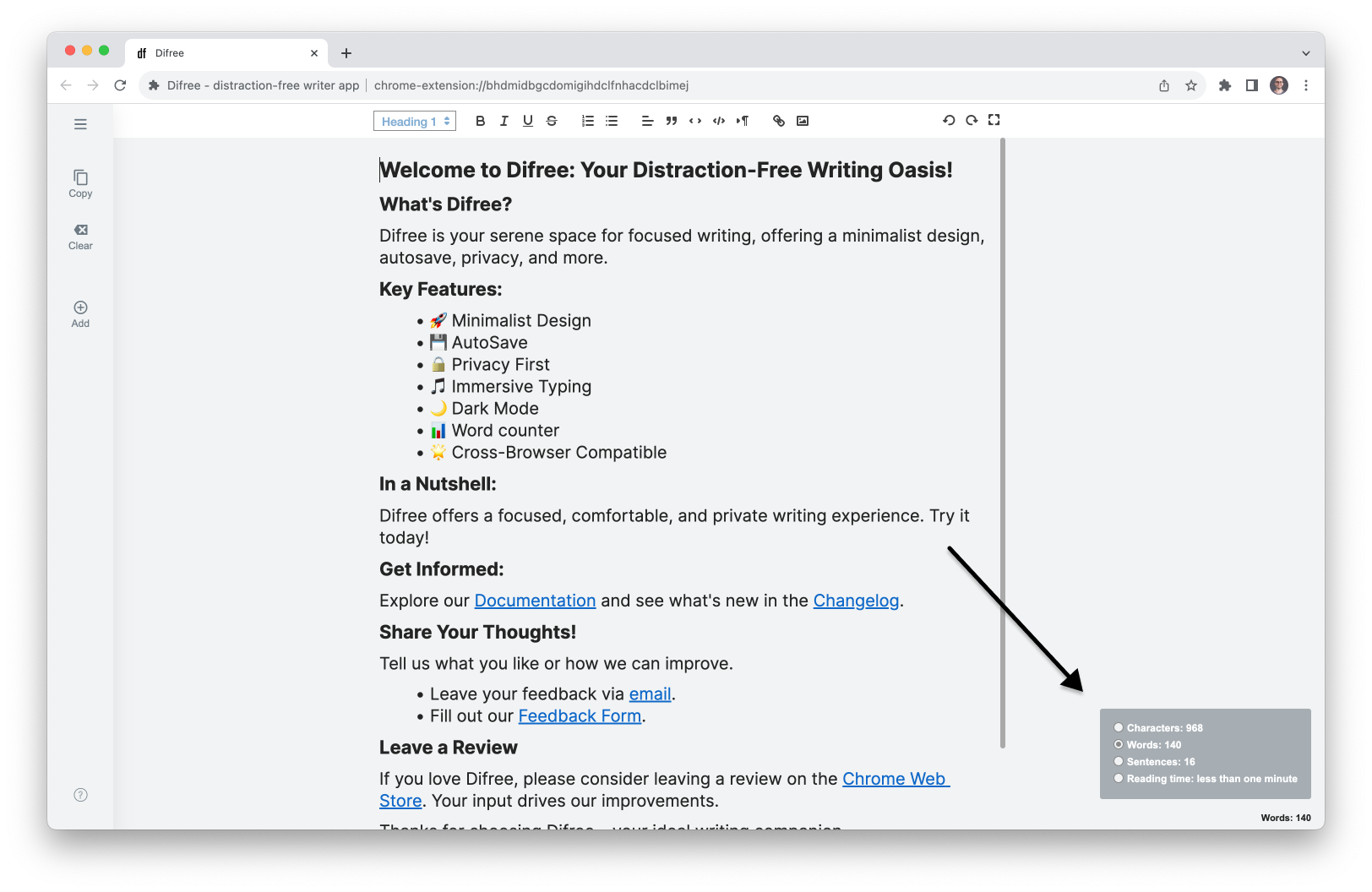 Difree: Word counter