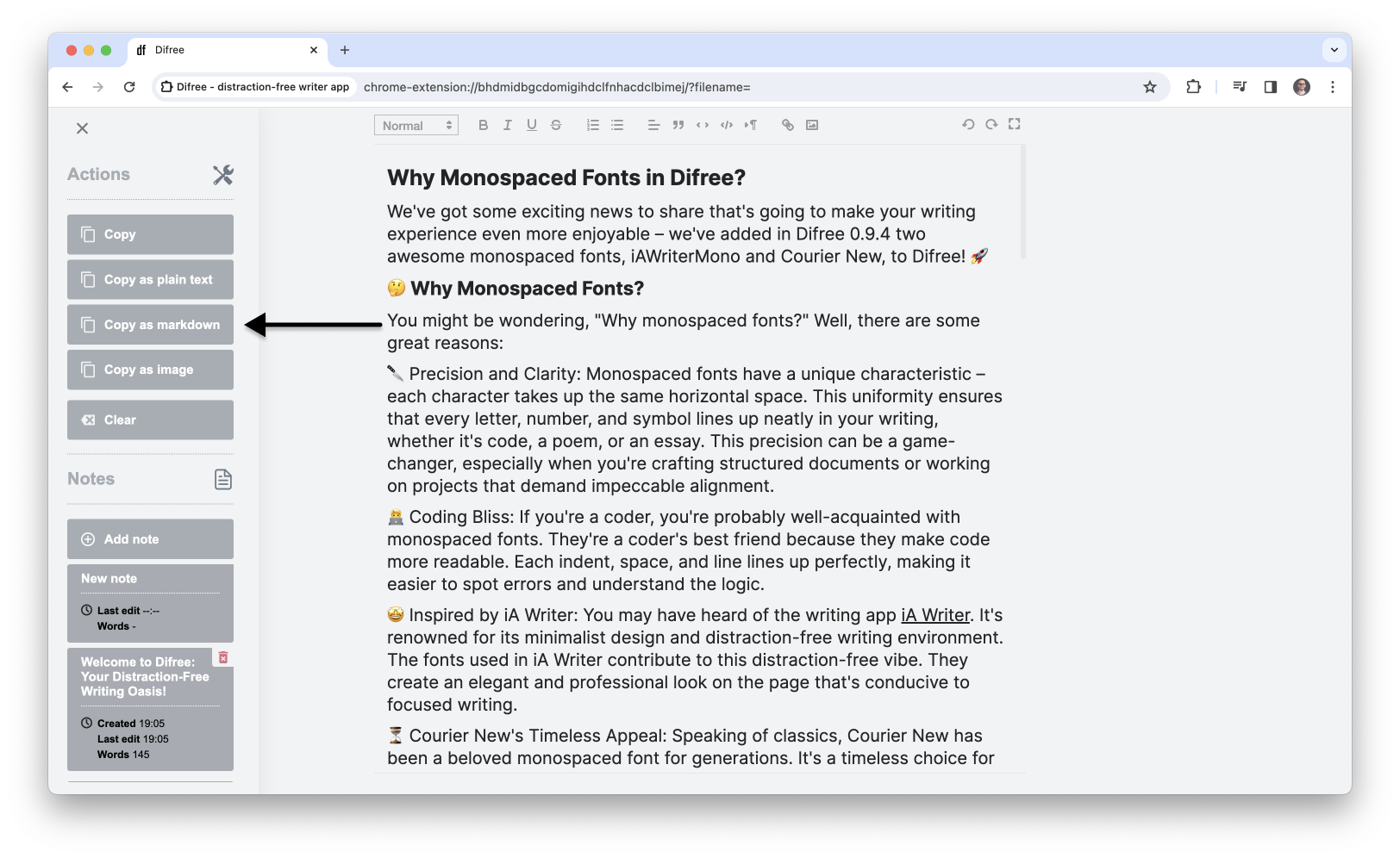 Difree: feature Copy as markdown